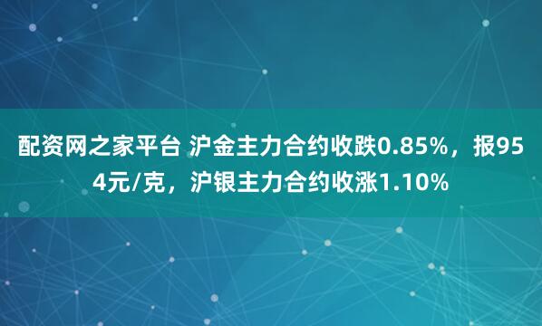 配资网之家平台 沪金主力合约收跌0.85%，报954元/克，沪银主力合约收涨1.10%